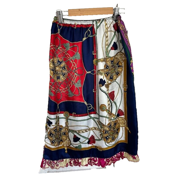 Le Temps des Cerises Midi Silk Skirt Retro Whimsy Artsy Art Royal Ruffle Small - Picture 3 of 7